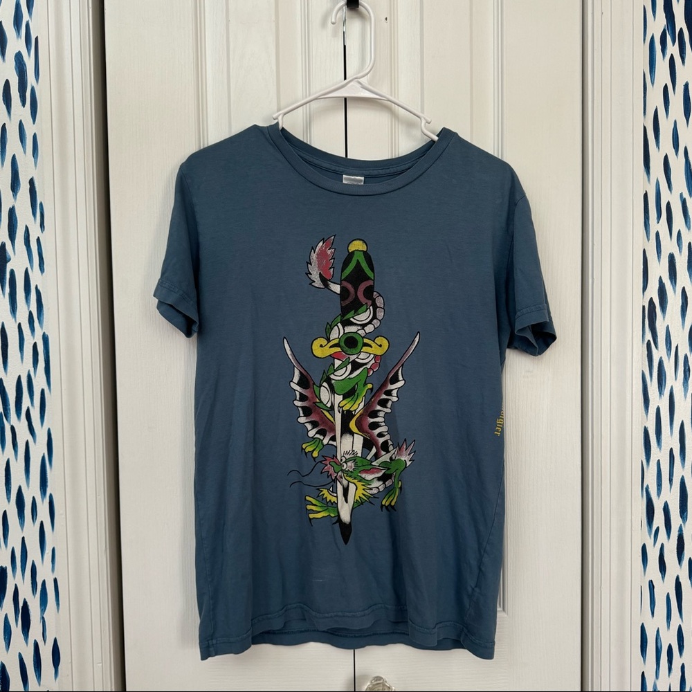 Don Ed Hardy by Christian Audigier Men’s Graphic T-Shirt Blue Sword Y2K - Size S